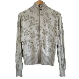 Lole floral zip up knit cuff & collar sweatshirt grey medium